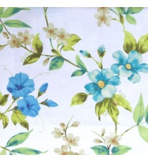 Green white blue brown color natural flower long leaf elegant look mike flower daisy flower buds big leaf and small leaf pattern poly fabric main curtain